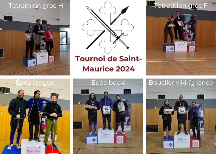 images avec 5 photos de podiums pour les tournois d'AMHE et de pentathlon historique